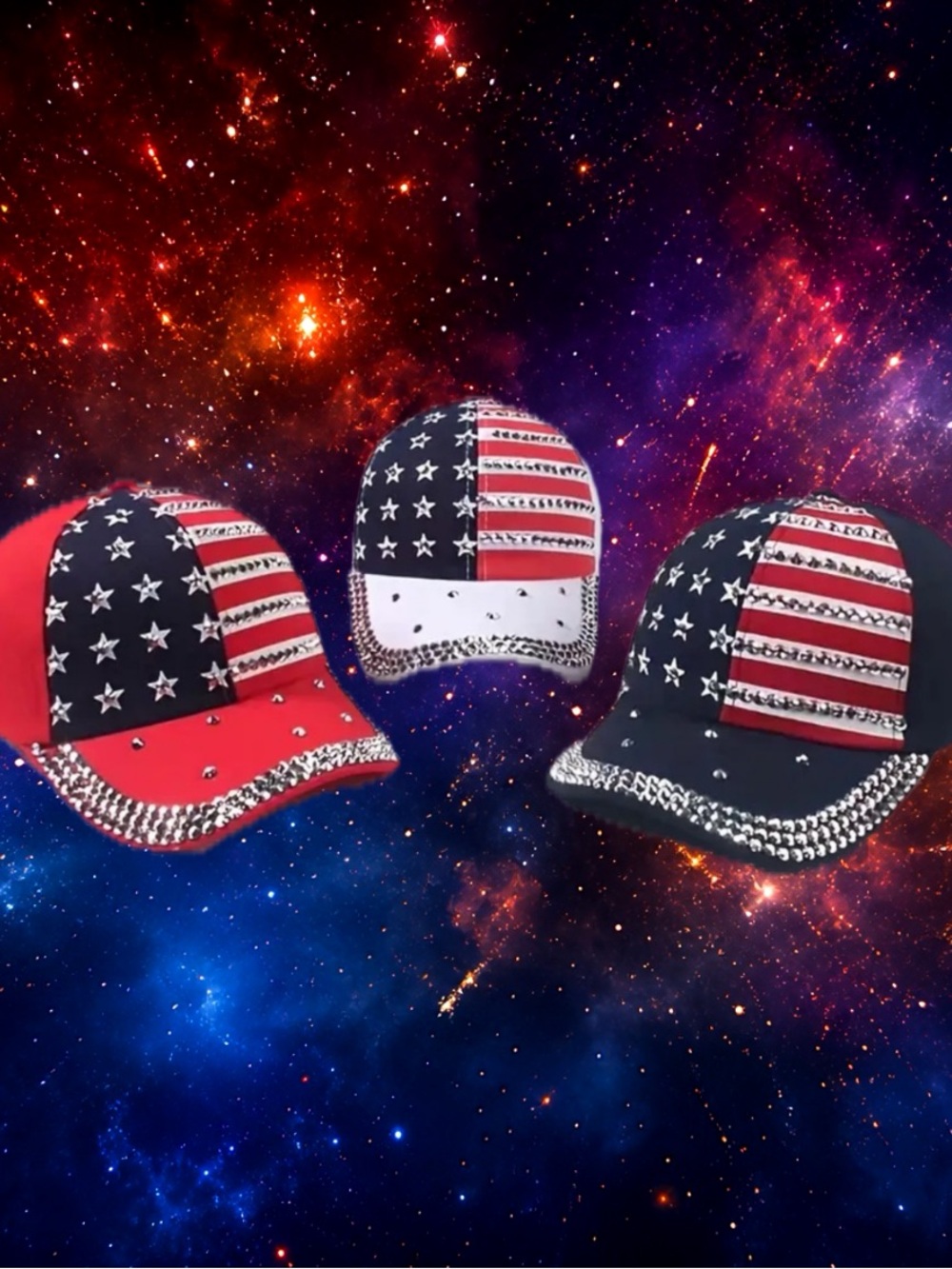 🇺🇸 1 Patriotic Rhinestone Baseball Cap - American Flag Star & Stripe - Picture 7 of 8